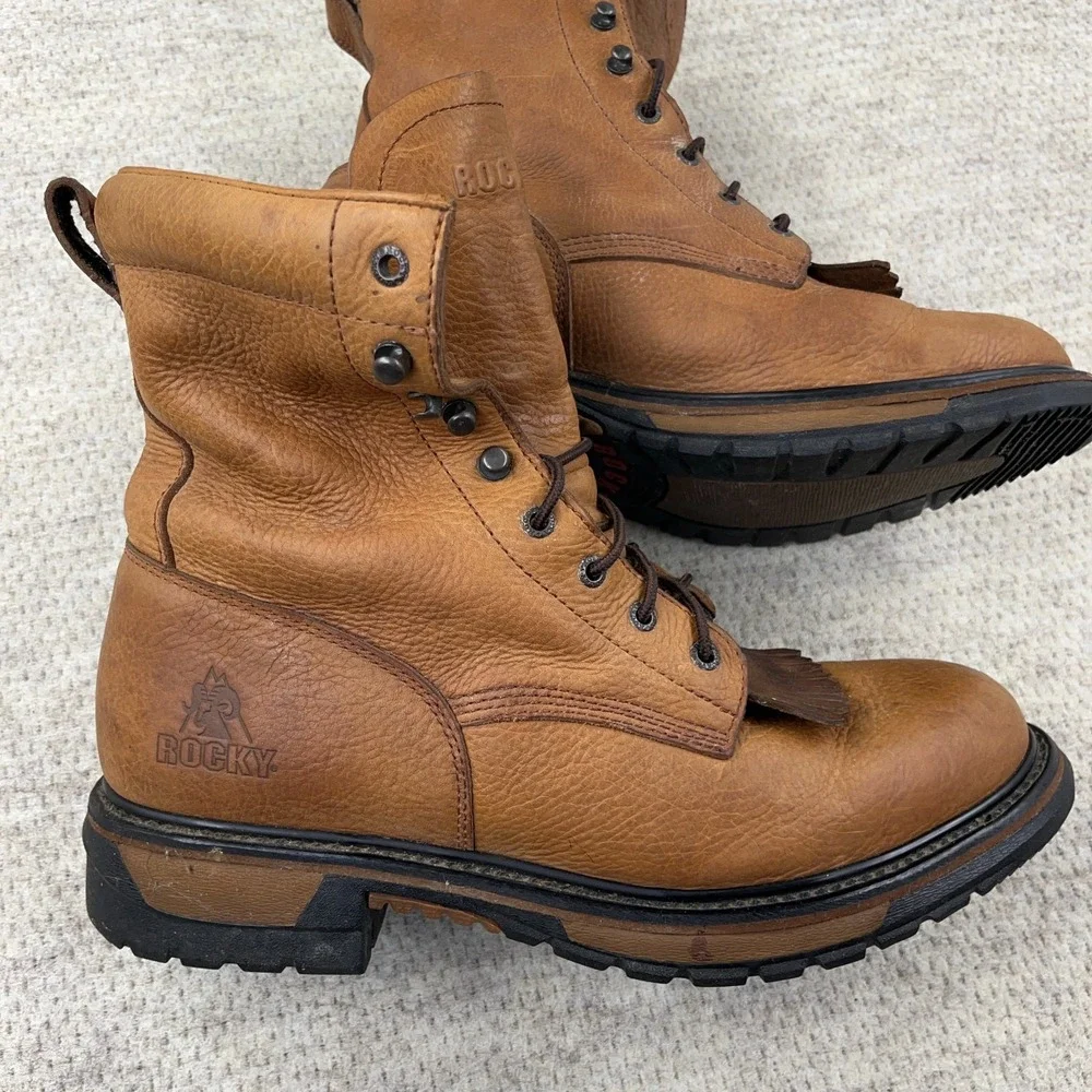 Rocky Ride Mens Boots 14 M Brown Leather Soft Toe Lace‎ Up Waterproof Work